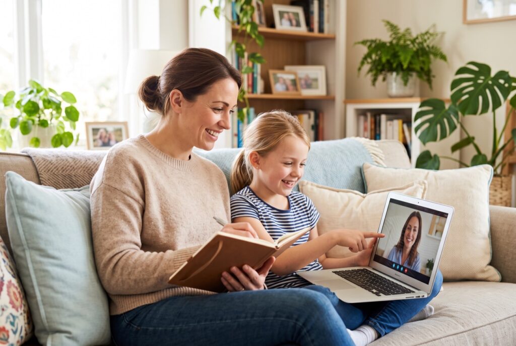 Parent and child joining an online baseline assessment together