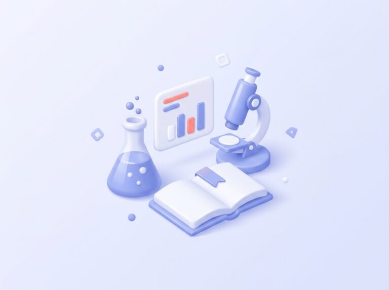 ACT preparation illustration with a science flask, chart and book