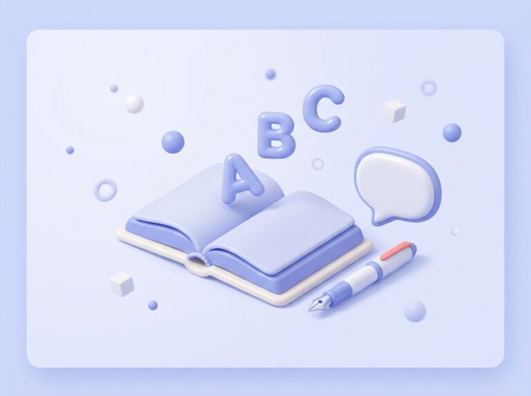 English tutoring illustration with an open book and letters