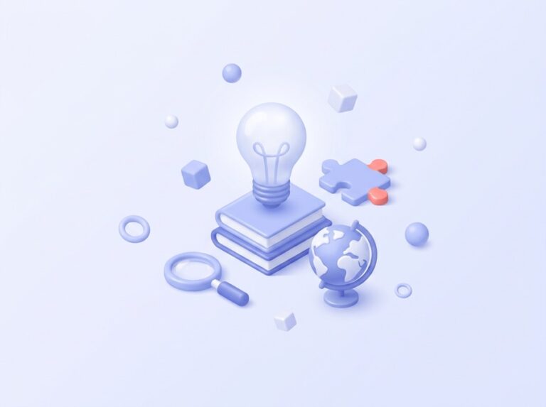 Academic enrichment illustration with a lightbulb, books and a puzzle piece