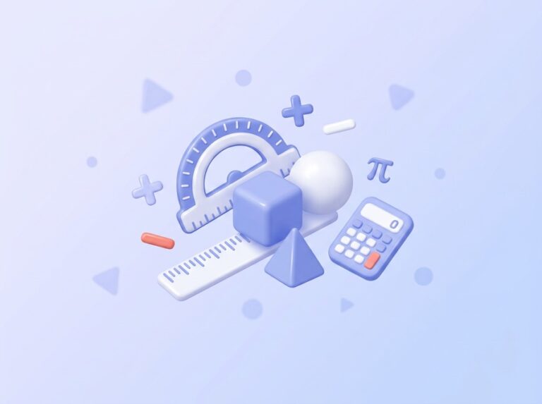 Math tutoring illustration with geometry tools and shapes