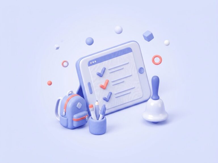 TACHS preparation illustration with a checklist tablet and school bell